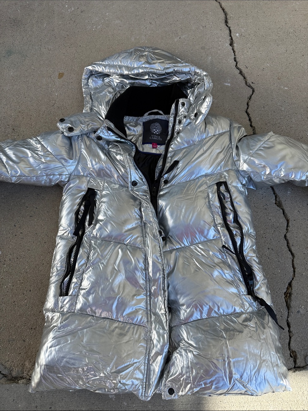 Vince Camuto Kids Metallic Silver Hooded Puffer Coat